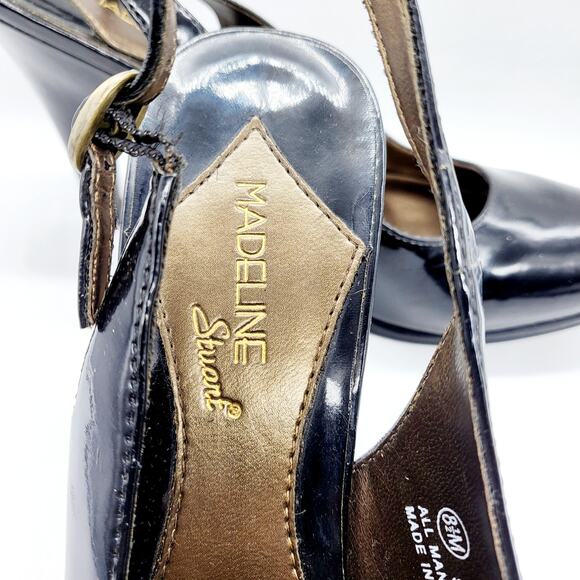 Y2K Madeline Stuart Stein Black Patent Leather Slingback Heels Women’s Size 8.5M - Picture 9 of 10